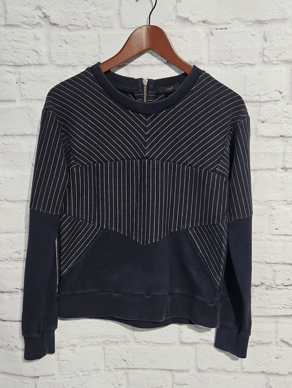 J. Crew Navy Pinstripe Crewneck Sweatshirt